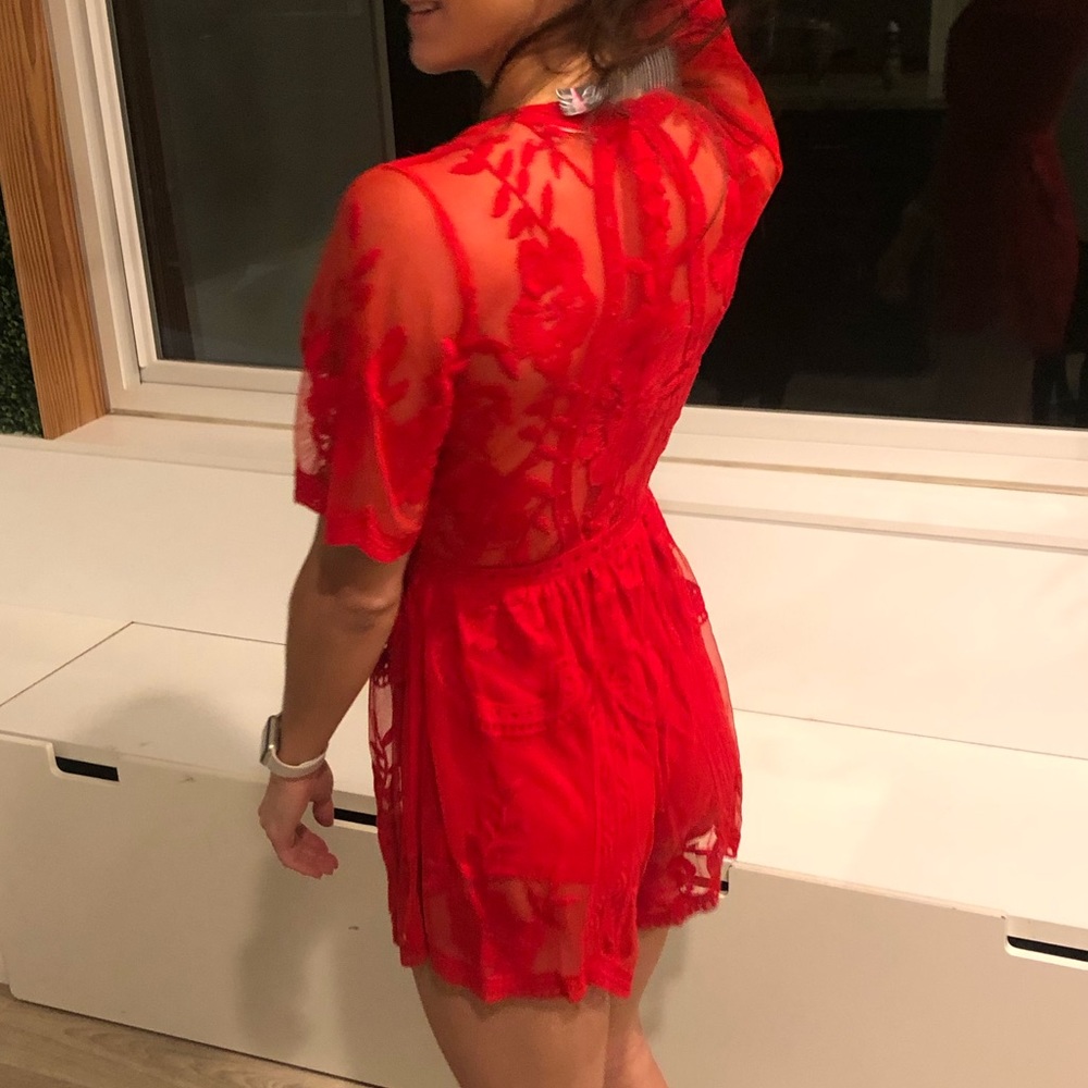 Red Lace Romper